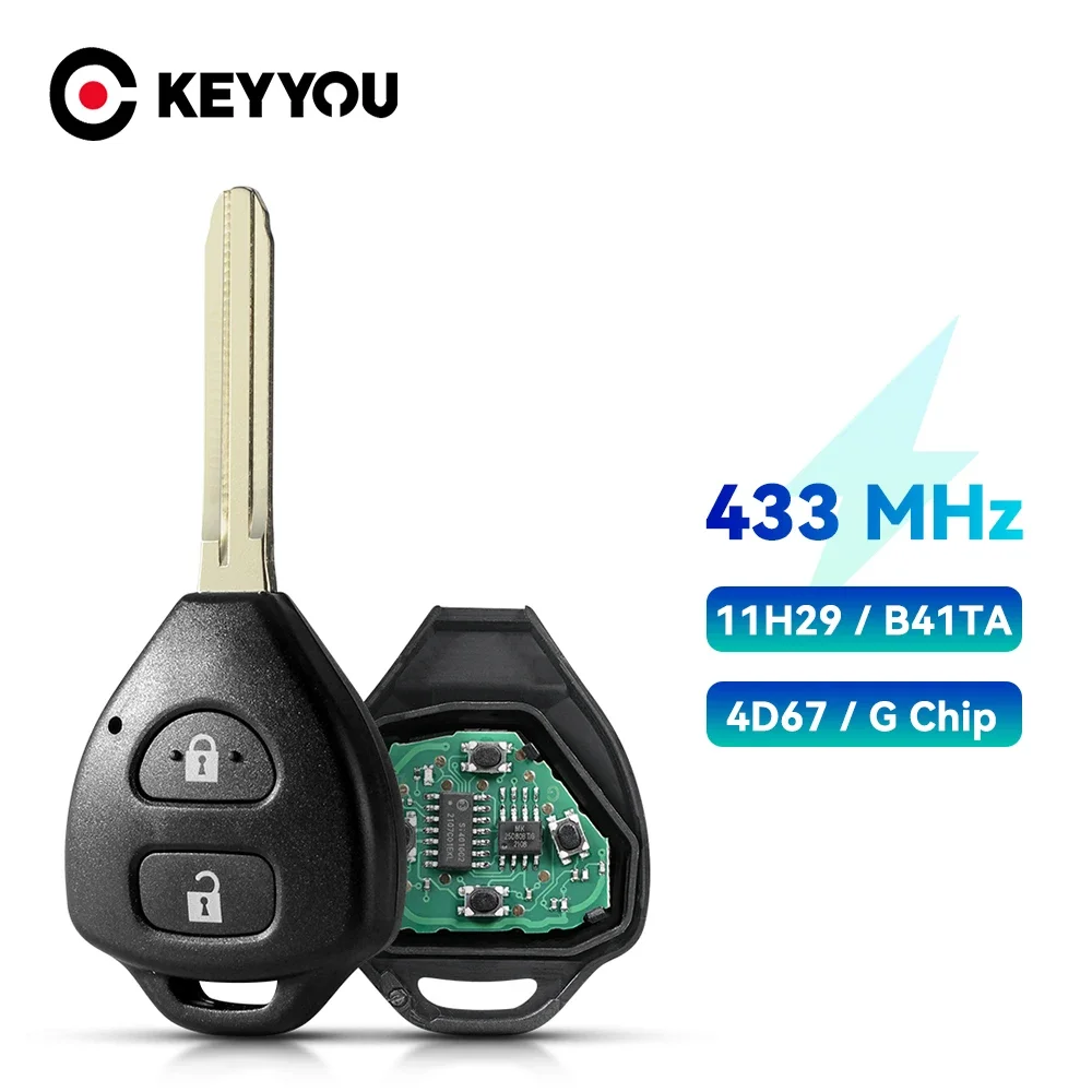 

KEYYOU B41TA 11H29 для Toyota Hiace Yaris Hilux Vigo Innova Corolla RAV4, 2 кнопки, 433 МГц, чип 4D67 G, дистанционный автомобильный ключ