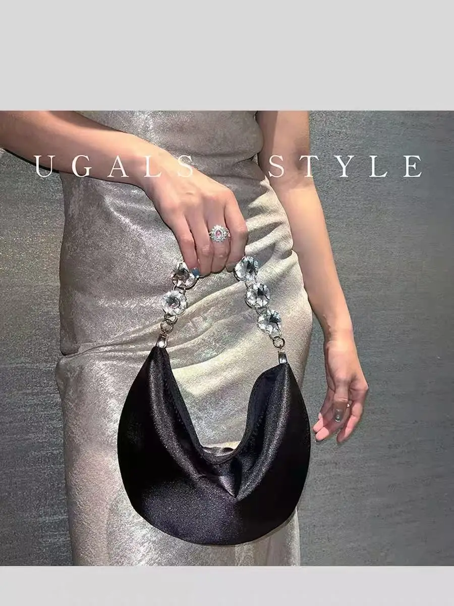 Luxury Designer Wedding Party Glitter Rhinestone Diamond Chain Clutch Purse Women Handbag Fashion Satin Hobo Bag Shoulder Bag