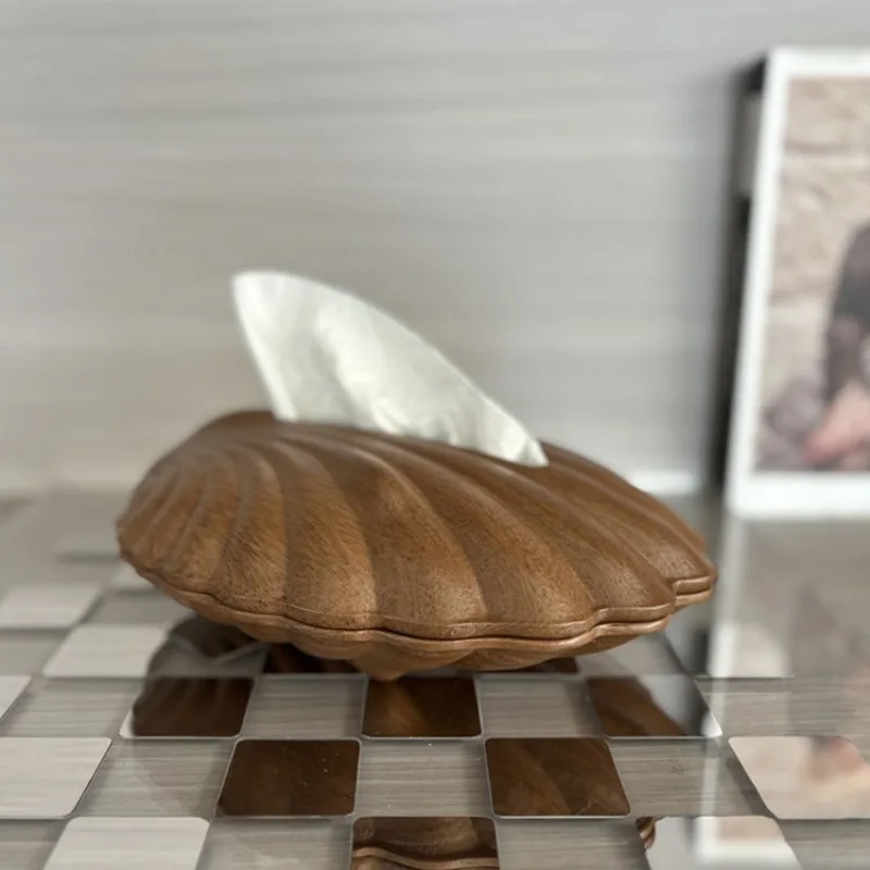 

Simple and modern light luxury wood-colored shell tissue box, homestay home living room coffee table pumping paper box