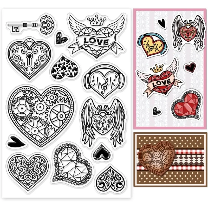 1 Blatt wilde Herzen klare Stempel für DIY Scrap booking Ausrüstung Musik Herzen Silikon Stempel Siegel Herz schloss Schlüssel transparenten Stempel