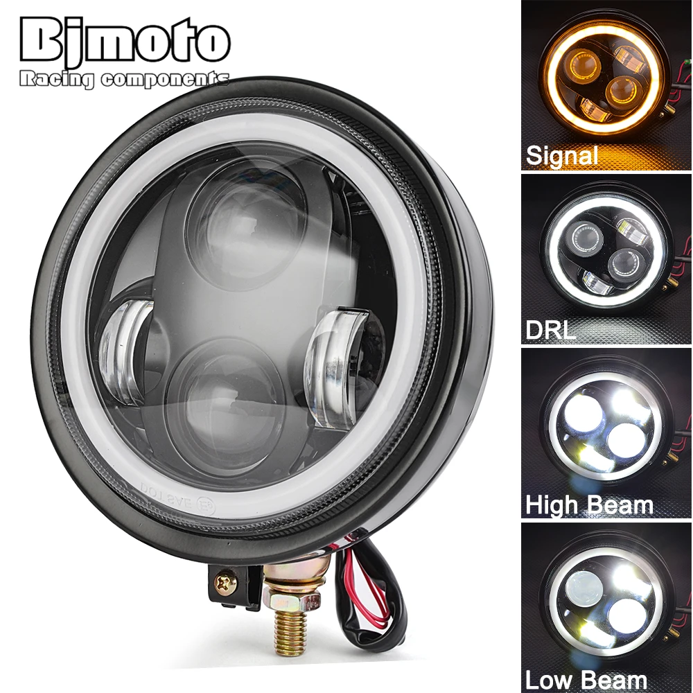 5/5.75/7/7.5 Inch LED Headlight Hi/Lo Beam For Harley Sportster 1200 883 bobbers Touring Scrambler Headlamp Cafe racer view 2