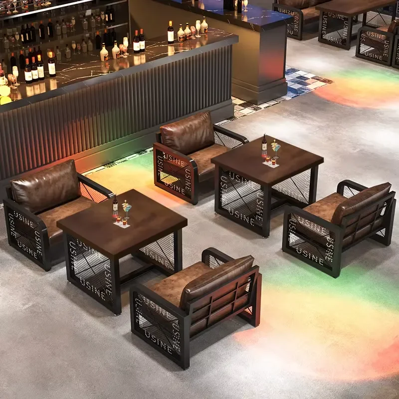 Industrial-Style Commercial Bar Table Chair Combination Small Tavern Bar Coffee Shop Dining Furniture Set Western Restaurant