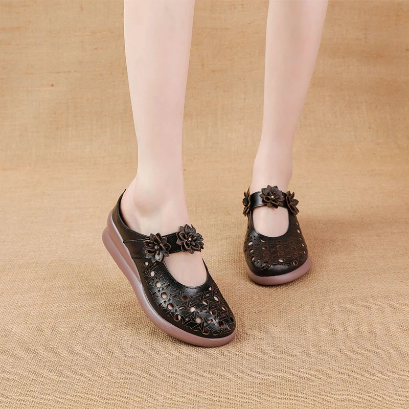 Ethnic Style Thick-Soled Sandals Mother Shoes Summer New Top Layer Cowhide Casual Versatile Fashion Wedge shoes