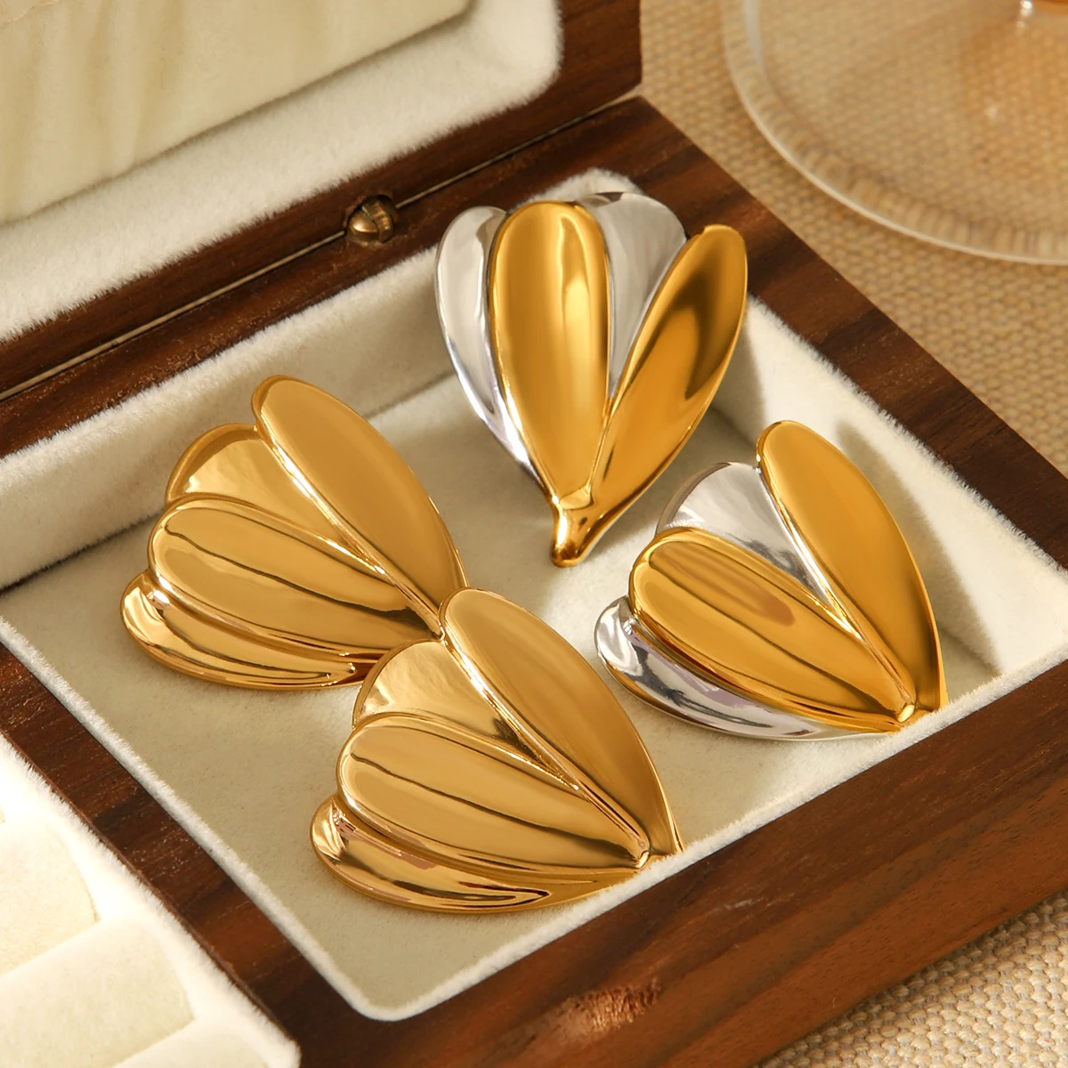 

Huang Chao Retro Flower Polished Stainless Steel Leaf Pattern Luxury Jewelry Set For Women's Earring Set Party Gift