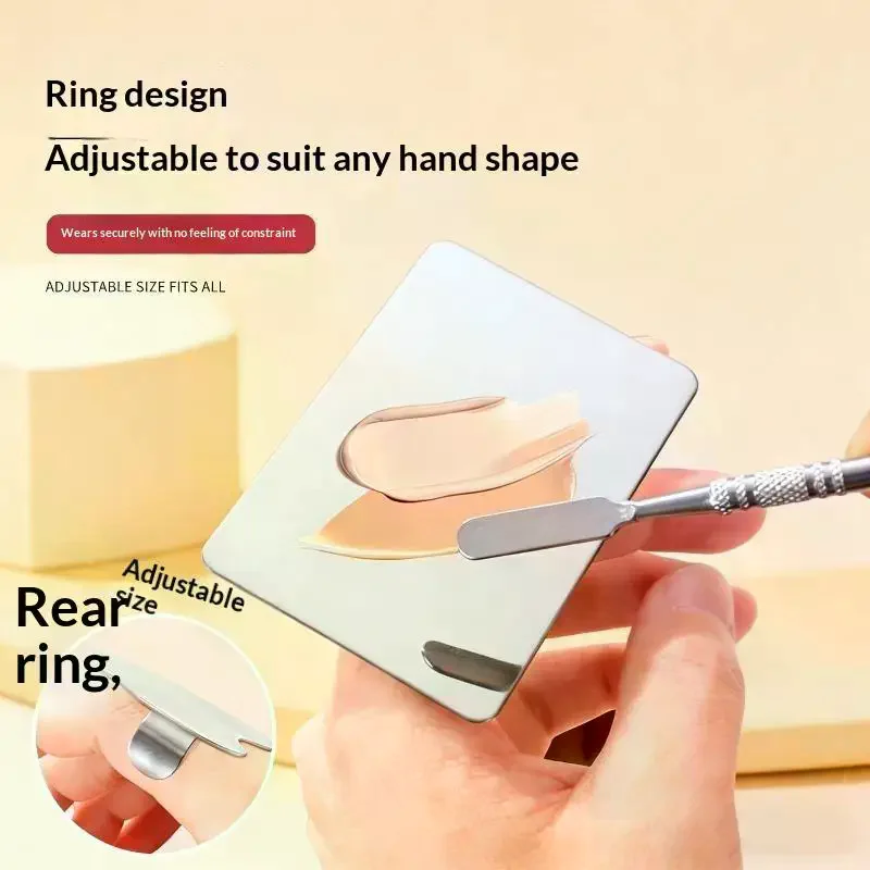 /Kuz/Stainless Steel Makeup Mixing Palette With Spatula For Mixing Foundation Lipstick Concealer Daily Professional Use