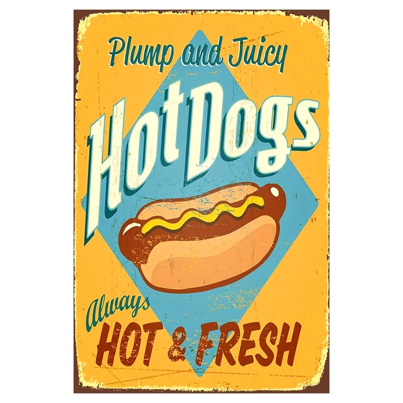 Hot Dog Tin Sign_ Classic Tin Poster_ Fresh and fast hot dog metal sign decoration