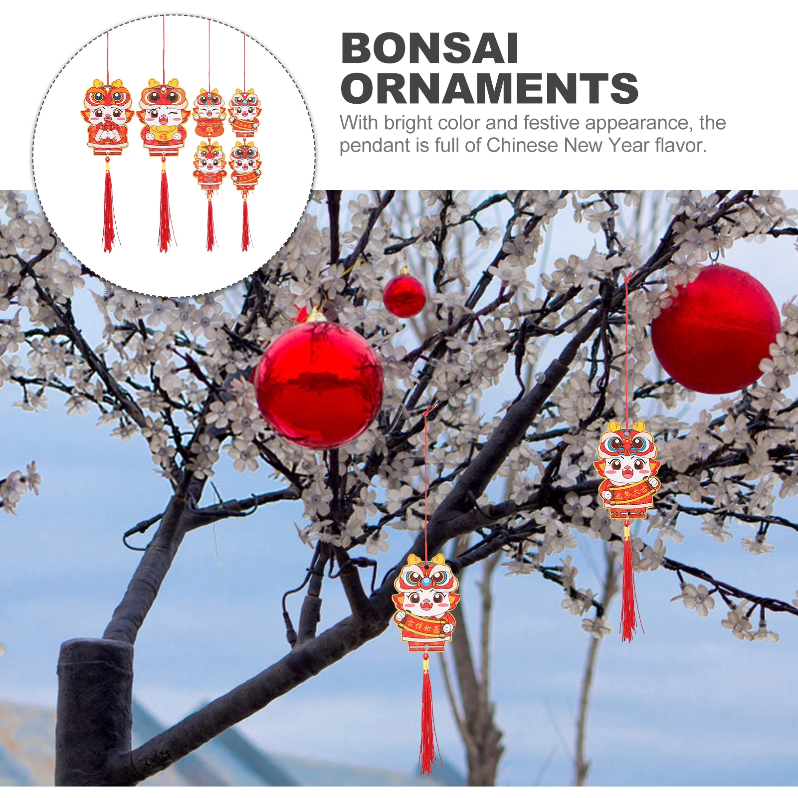 

6Pcs Chinese Style Ornaments Spring Festive Decor Potted Plant Pendants Wall Door Car Interior Gifts New Year Decorations