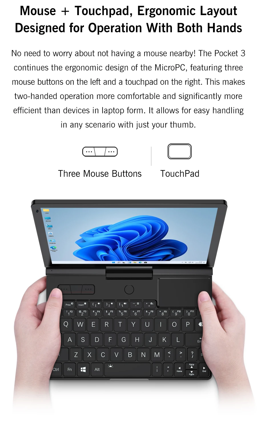 GPD Pocket 3 8'' Mini Handheld Laptop Intel Pentium Gold 7505 Touchscreen 180° Foldable Portable Notebook 16GB LPDDR4X 512GB SSD