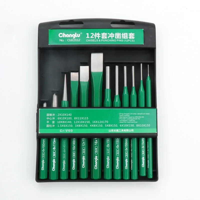 12Pcs Chisels & Punching Pins Set, CR-V60 Drop Forged Steel, Professional Metal Punch & Chisel Kit with Storage Case for Metal W