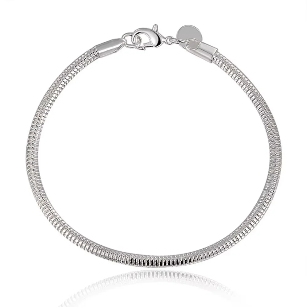 Suyixian Handmade DIY Exquisite Jewelry 925 Sterling Silver Beaded Bracelet Soft and Smooth Snake Bone Bracelet for Women