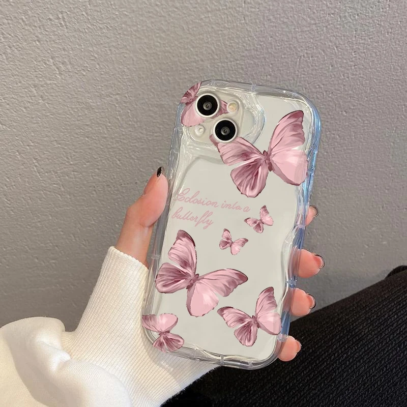 Rosa borboleta padrão onda caso de telefone para samsung galaxy s25 ultra s21 plus s23 fe s24 s21 a16 a26 a25 a24 a36 a56 a55 5g capa