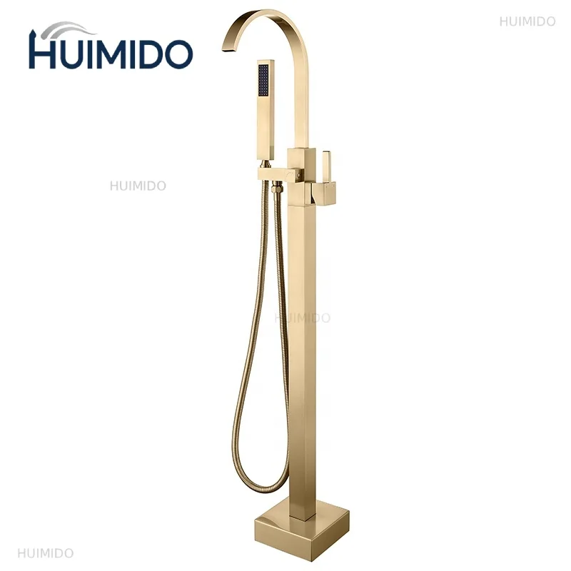 Bathroom Sanitary Ware Bathtub Faucet Solid Brass Floor Freestanding Bathtub Tap Faucet Contemporary Made In China In Gold Color