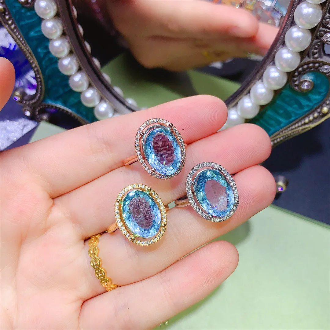 

Очаровательное швейцарское кольцо с синим топазом, изящное, но смелое серебряное кольцо S925, идеальный сюрприз на Рождество или День святого Валентина