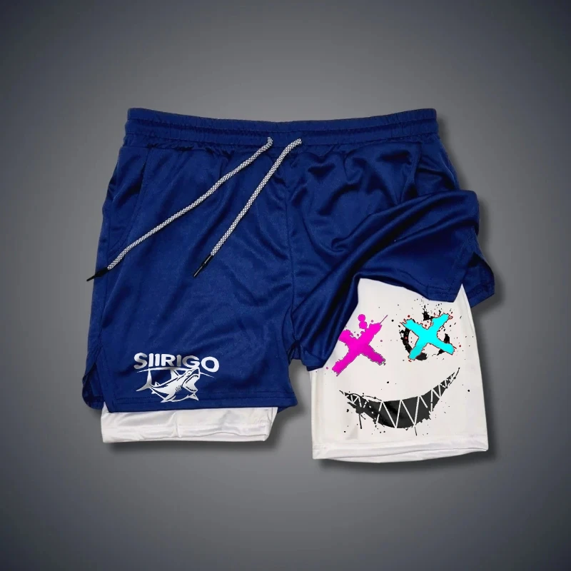 Shorts respiráveis e de secagem rápida de dupla camada masculino, perna reta, treinamento esportivo, corrida, novo, tendência de verão