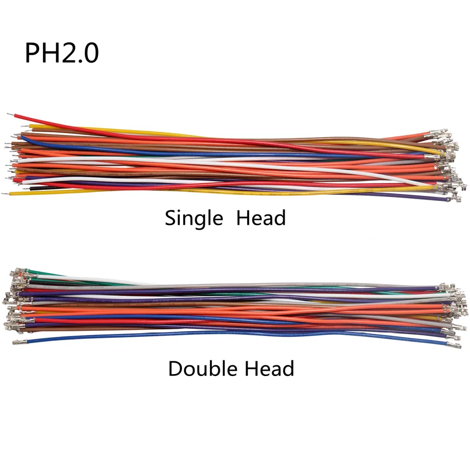 100 Piezas SH/JST/ZH/PH/XH 1.0/1.25/1.5/2.0/2.54mm Terminal de Crimpado de Cabeza Simple/Doble Cable Electrónico de PVC 10/20/30cm Sin Carcasa 3