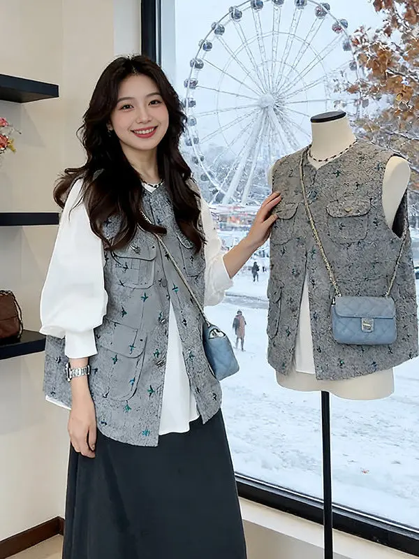 

Loose ey Vest Outerwear for Women plus Size Commute Sle Spring New Loose Layering High-End Feeling Top Women's Jaet