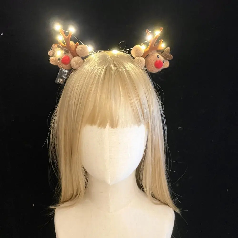 Simple LED Christmas Hair Hoop Creative Luminous Deer Ear Antler Flower Headband Party Dress Up Glowing Headband for Women