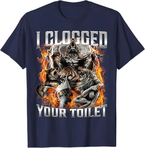 Y2k Gag Alpha Wolves Meme Neuheit T-Shirt Lustiges 'I Clogged Your Toilet' Witziges Alpha Wolf 'Stupid Brainrot' T-Shirt Streetwear Outfit – Detail 5