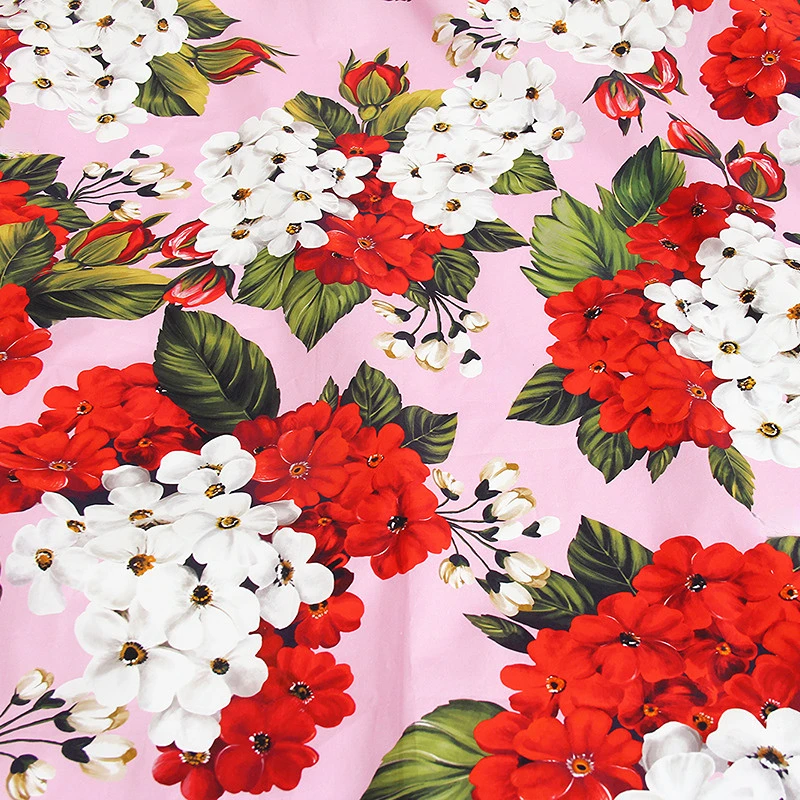 Spring and Summer European and American Brand Sicily Series Haute Couture Mingyan Smart Geranium Printed Cloth Fabrics for Dress