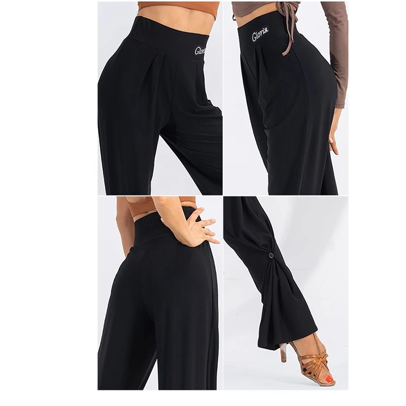Pantalon de danse latine taille haute, serré à la cheville, Design, pantalon de valse pour femmes, vêtements de danse de salle de bal, tenues de Costume