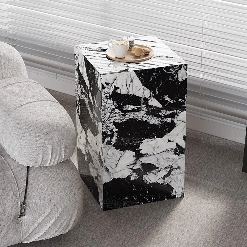 Customized Hotel Vase Decorations Display Stand Square Corner Table Italian Light Luxury Style Bulgari Marble Slab Side Table