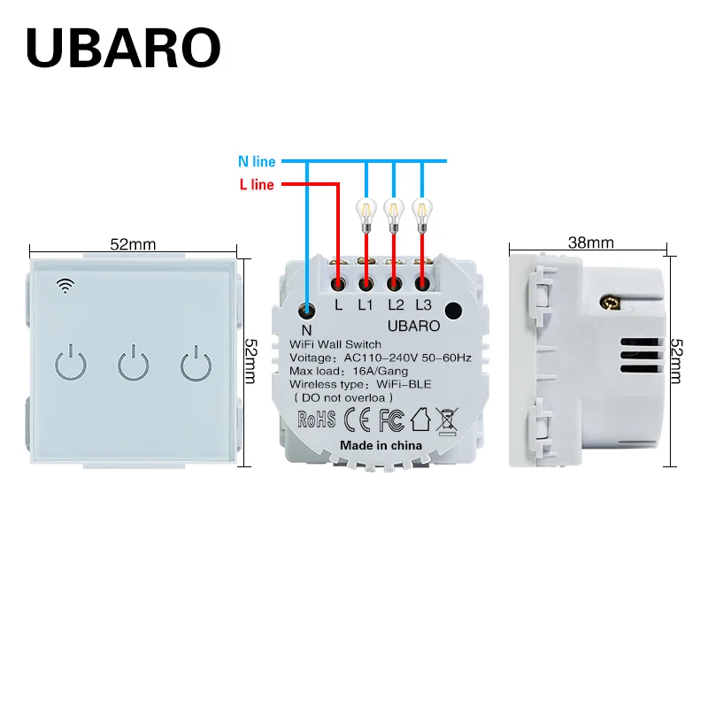 UBARO EU Wifi Smart Touch Wall Switch Indicator DIY Part Combine With Tempered Glass Frame Accessory White Black Home Appliance