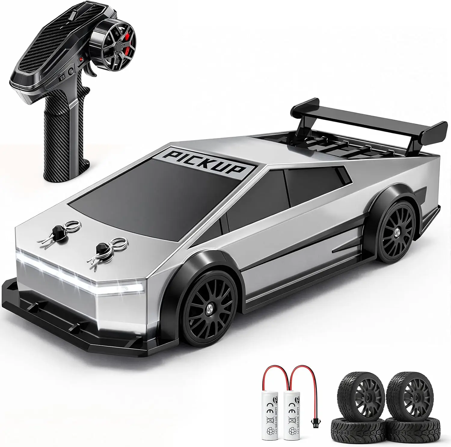 

RC Drift Car 24 4WD Futuristic Pickup Remote Control Car with High Low Speed 2.4 GHz LED 2 Sets Drift & Off-Road Tires Toy Car Gift for Boy & Girl