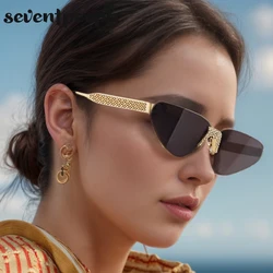 Rimless Rhinestones Punk Sunglasses Women 2024 Luxury Brand Design Vintage Metal Small Frame Sun Glasses For Ladies Eyewear