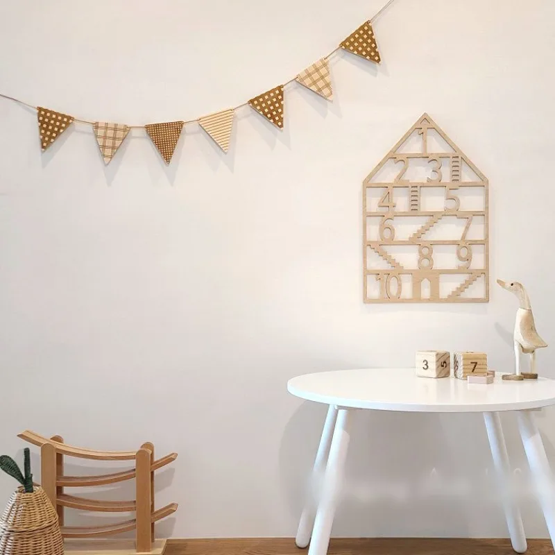 Wooden Triangle Pull Flag String Flag Banner Birthday Party Hang Kids Baby Bedroom Celebration Decor Hanging Wooden Pull Flag