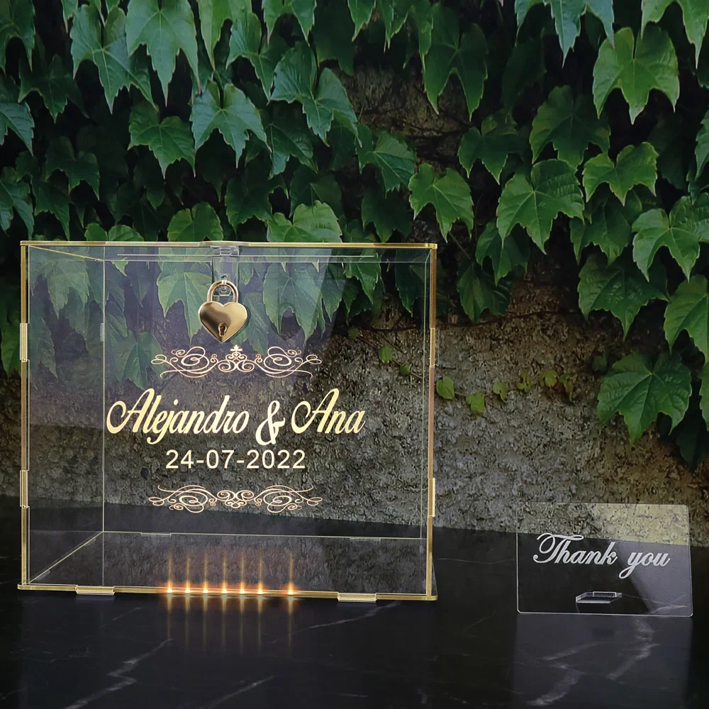 

Personalized Card Box Wedding DIY Acrylic Clear Box with Lock Sign for Wedding Reception Graduation Birthday Party Baby Shower