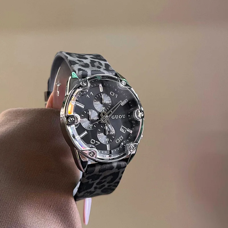 

Women'S Series 2026 New Arrival Large Dial Leopard PrintSilicone Strap Sports Watch Multifunctional Wristwatch Premium Selection