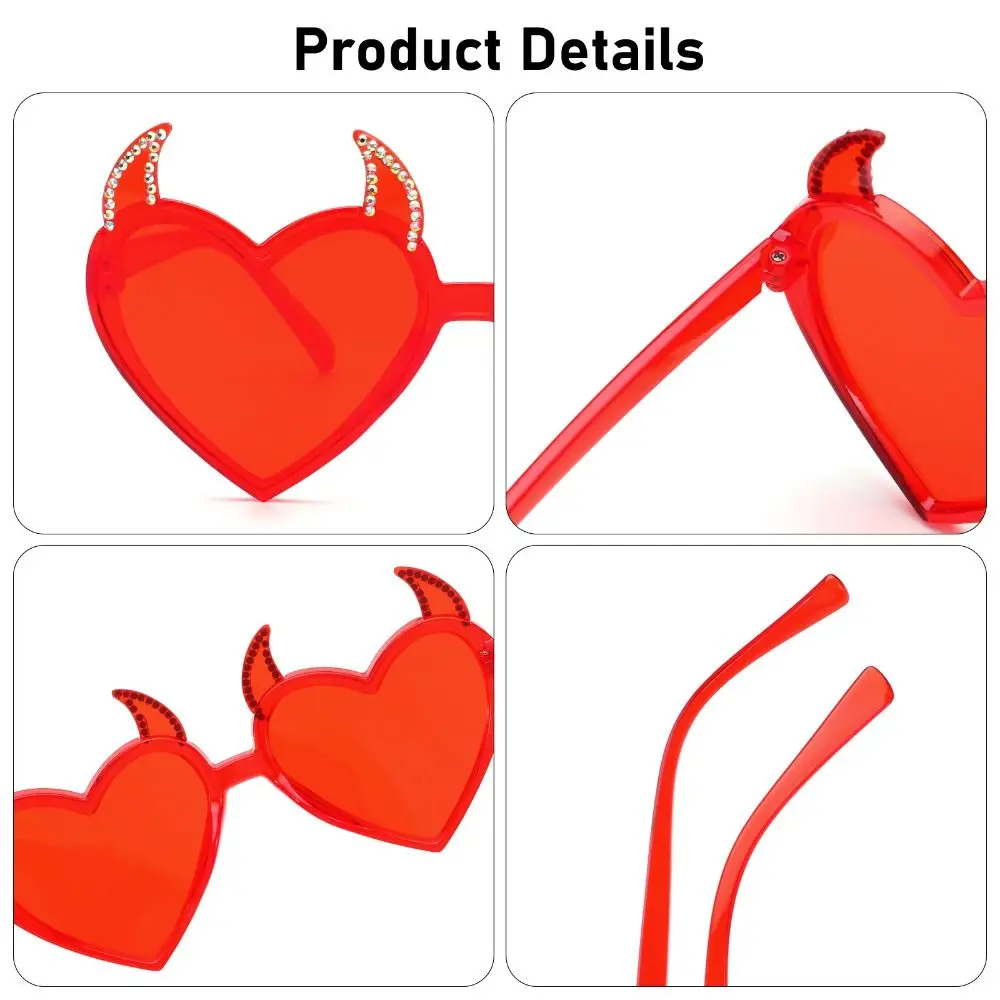 Devil Ear Heart Shape Sunglasses Rock Horn UV Protection Sun Glasses Halloween Decoration Cosplay Glasses for Halloween/Party