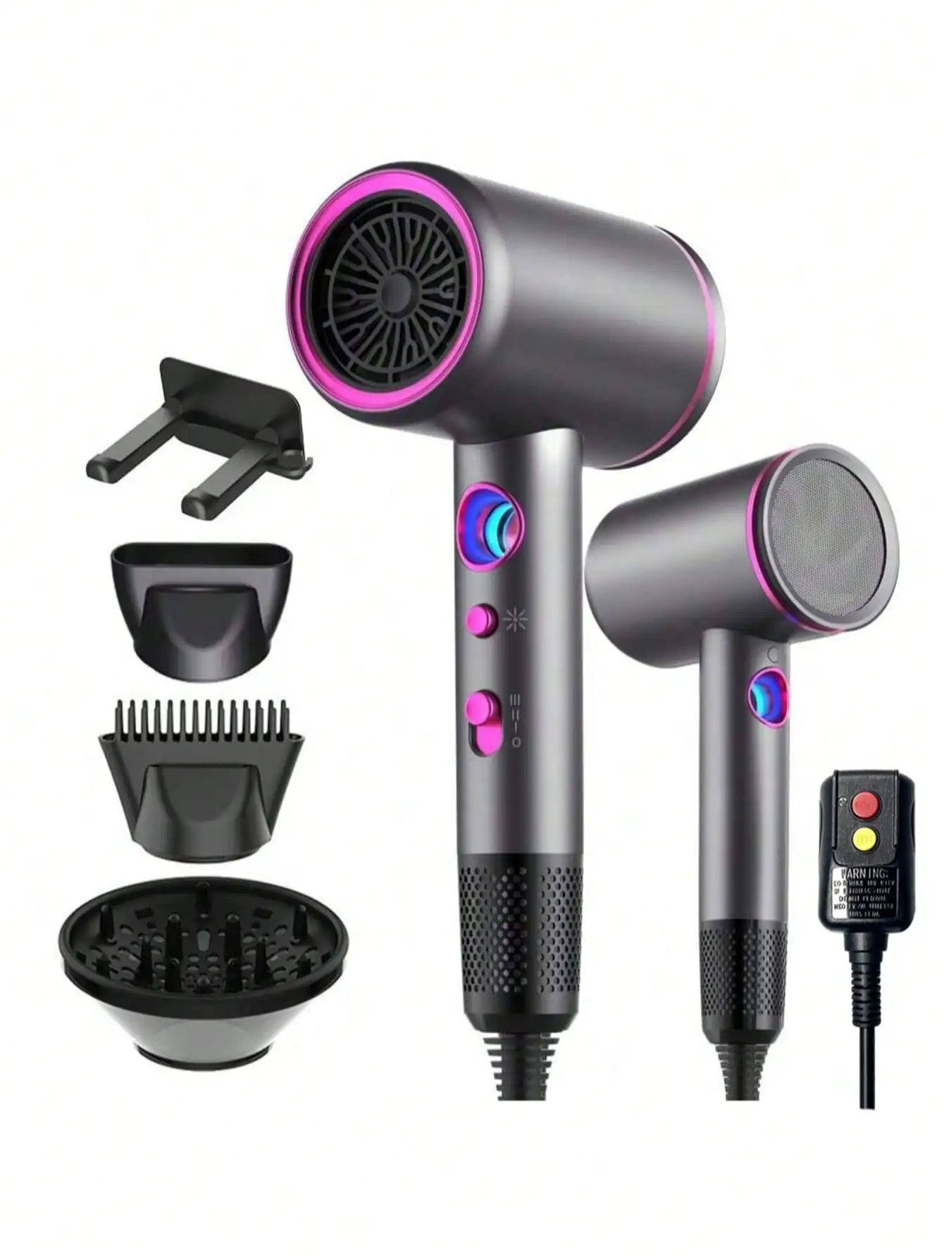 Hair Dryer With Diffuser Nozzle, Professional Negative Ion Hair Dryer, Powerful Fast Drying Low Noise Hair Dryer, Comes With 2 Concentrator Nozzles And 1 Diffuser Nozzle Accessories, Suitable For Home Salon And Travel, Black