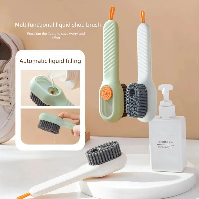 Multi-Functional Shoe Brush with Liquid Dispenser Household Press Type Soft Fur for Washing Shoes Cleaning Tool 1PCS