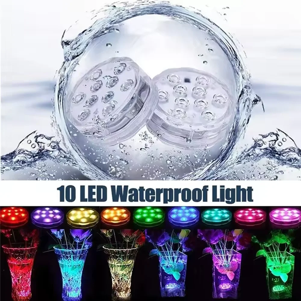10Led Swimming Pool Light RGB Dive Fish Light Remote Control 16 Color LED Underwater Lamp with Suction Cups for Vase Aquarium