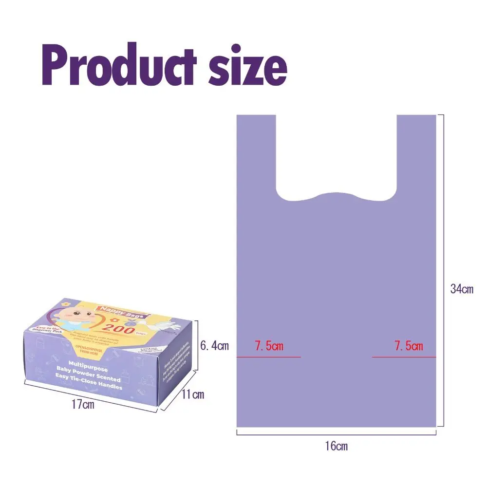 100/200 قطعة كيس النفايات المحمولة مانعة للتسرب المعطرة سعة كبيرة أكياس الحفاض القابل للتصرف أكياس النظافة متعددة الوظائف #6