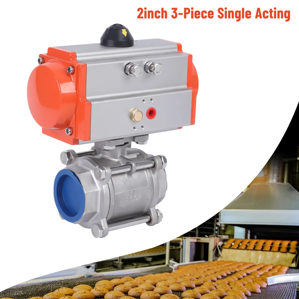 Three-piece Single-acting Pneumatic Air Actuated Stainless Ball Valve Single Acting 0~1000 Psi High Precision & Wear Resistanant