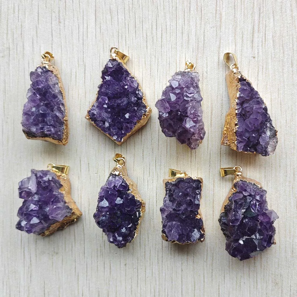 Beautiful Natural Raw Ore amethysts stone druzy irregular pendants for neckalce jewelry making 8pcs/lot Wholesale free shipping