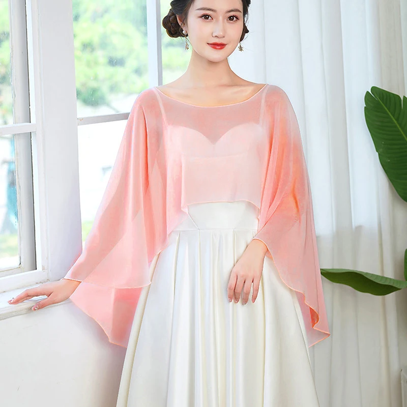 Women Ladies Chiffon Cape Shawl Evening Wedding Capes Shrug Bridal Jacket Wraps Accessories Long Shawl And Wraps Dress Cover Up