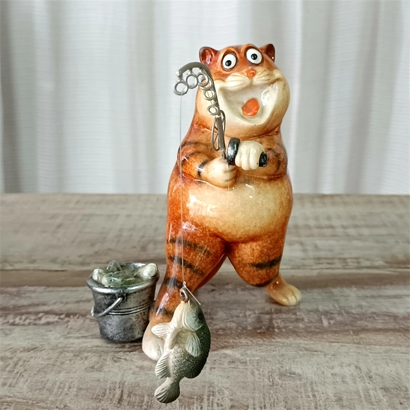 Imagem -02 - Miniatura Peixe Captura Estatueta Relaxamento Esportes Ornamento Cartoon Kitty Personagem Decoração Artesanato Entretenimento Bonito