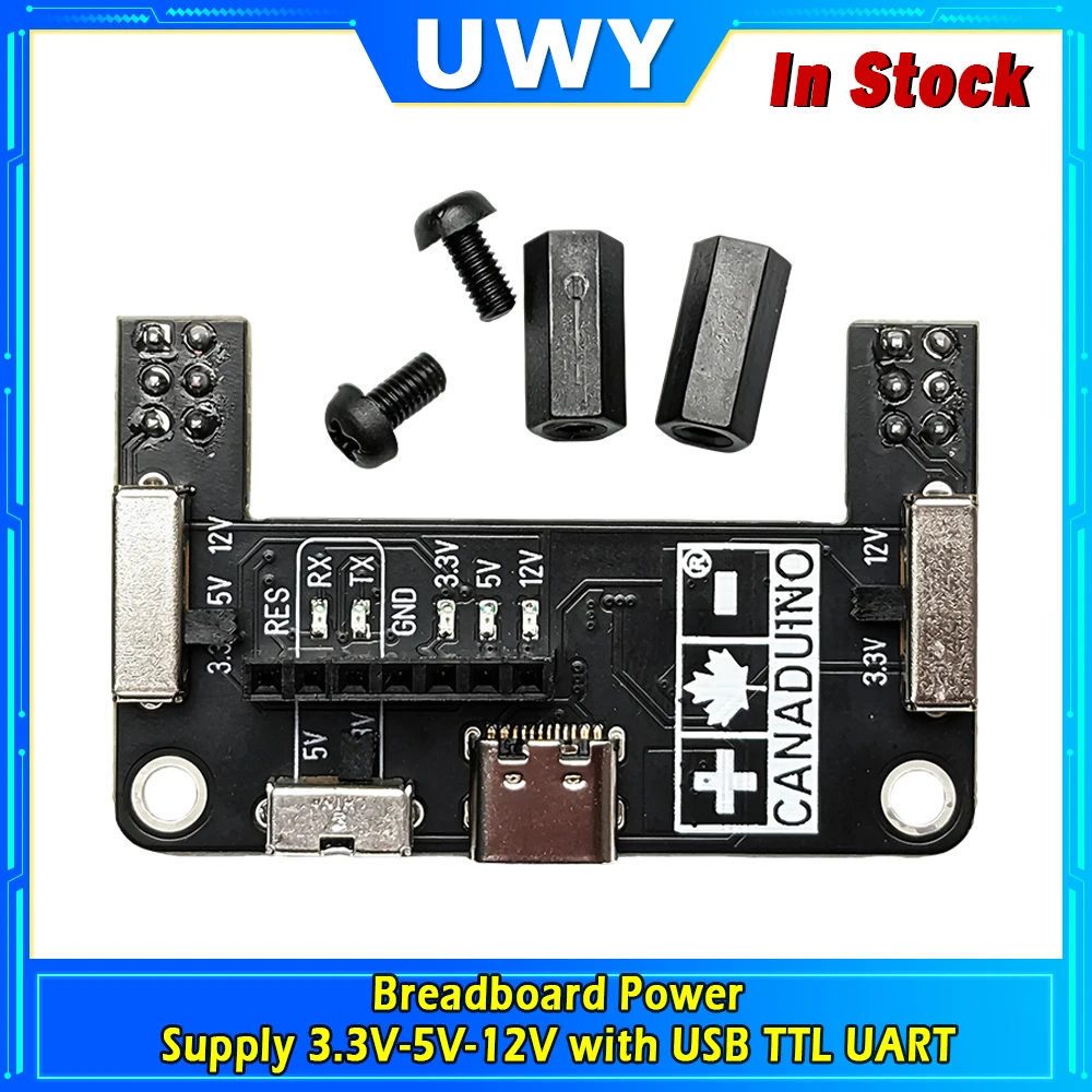 Breadboard Power Supply Module 3.3V 5V 12V Output With USB TTL UART Type-C Micro USB Dual Interface For Arduino