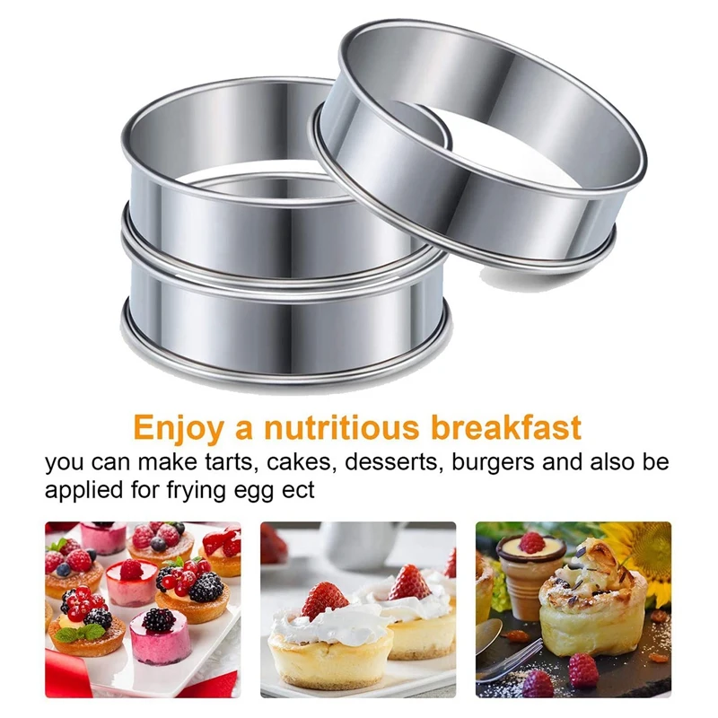 40 Pcs 4.1 Inch Muffin Tart Rings Double Tart Ring Stainless Steel Round Ring Mold For Home Cooking Baking Tools