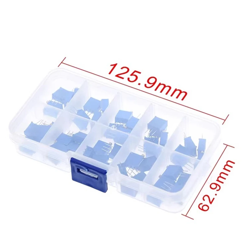 3296W potentiometer package, adjustable potentiometer package 500R-1M, 5 pieces each, 10 types in total, with box