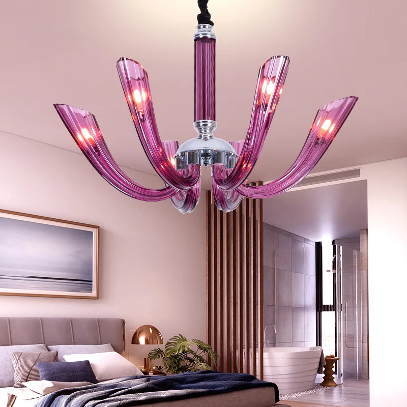 French Romantic Purple Crystal Chandelier Luxury Housea Living Room Decoration Droplight Hotel Lobby Corridor Pendent Lamp