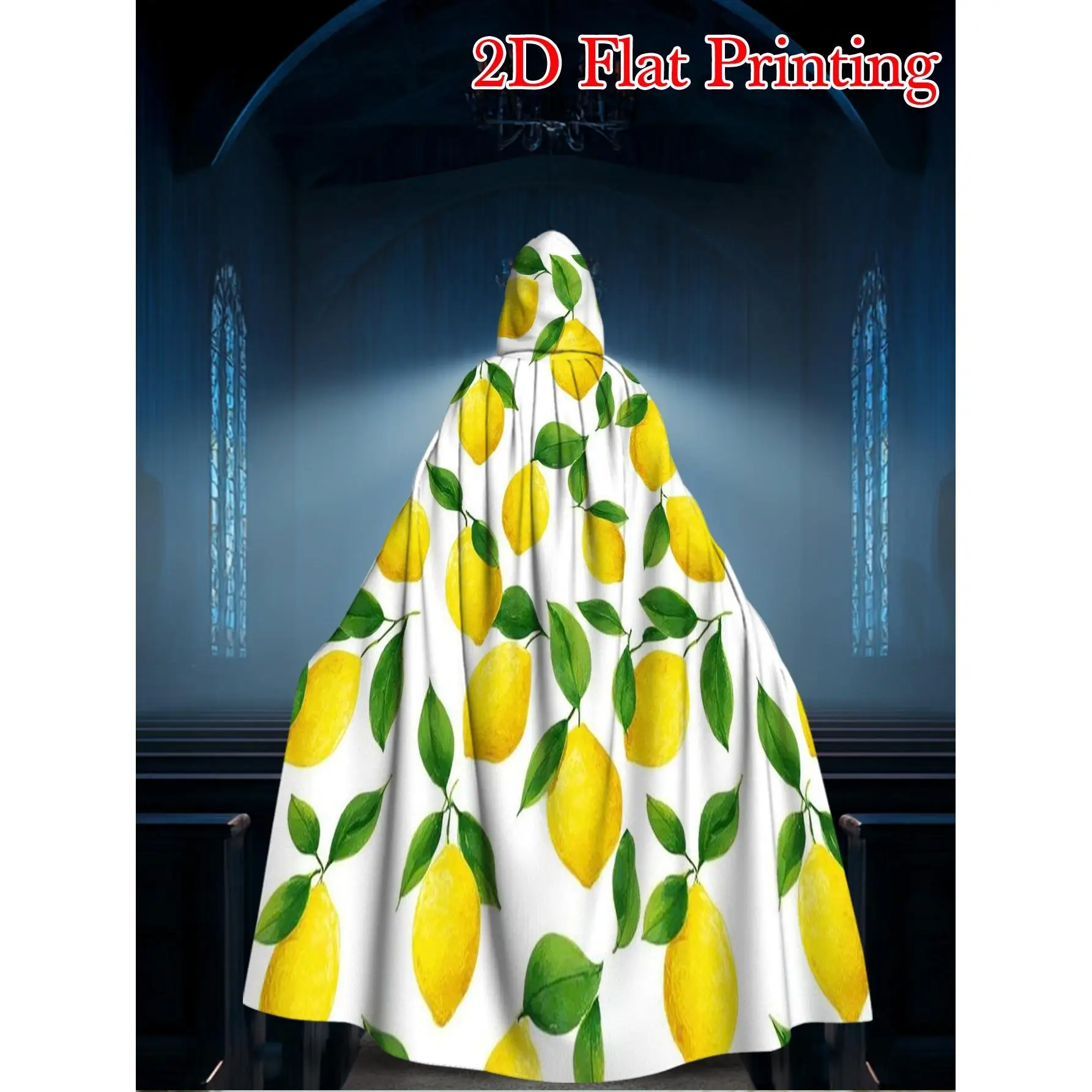 Must-Have Hooded Cape for Travel Yellow Lemons And Leaves New Year Use for Performances Witch's Robe Festivals Party