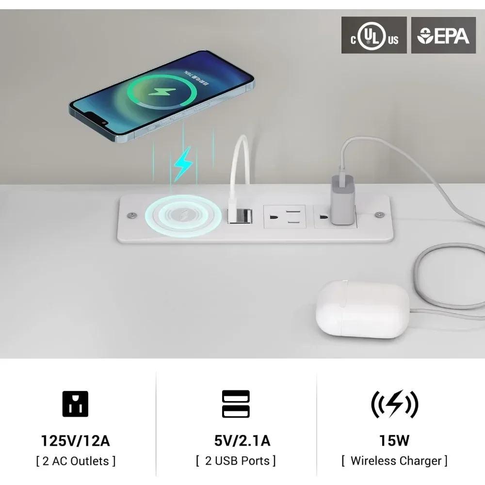 LED Nightstands  Nightstand with Wireless Charging Station 2 Drawers, Modern Bedroom End Side Table with LED Lights image 5