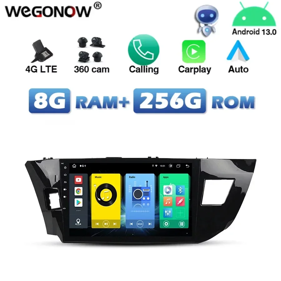 4G SIM IPS Carplay Auto Android 13.0 8G+256G Car DVD Player AHD Wifi Bluetooth 5.0 RDS RADIO GPS For Toyota LEVIN 2013 2014 2015