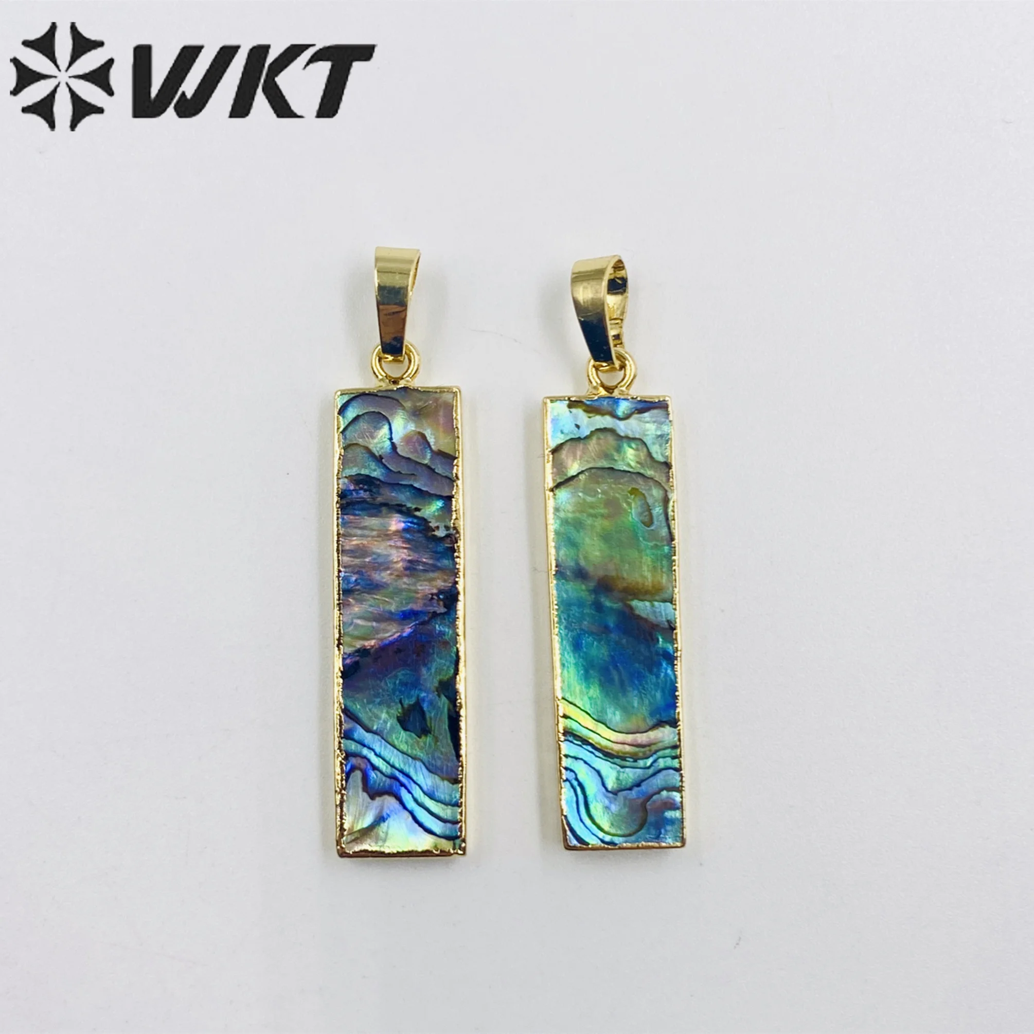 WT-P1165 Wholesale Natural Abalone Shell Pendant With 24K Gold Edged Rectangle Shape For Jewelry Making Women Accessory