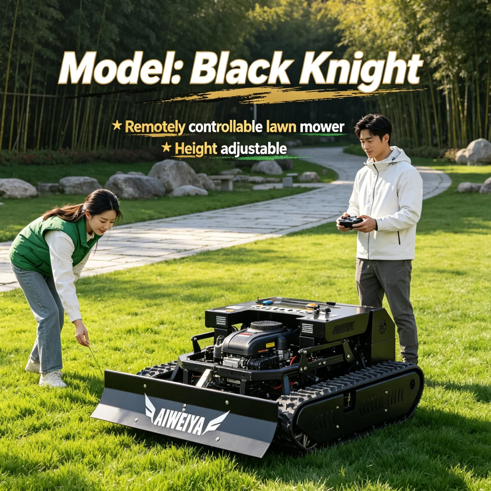 Customized Industrial Wireless Control Robotic Mower Checks Data Via Screen, Anti Slip Crawler Improves Full Terrain