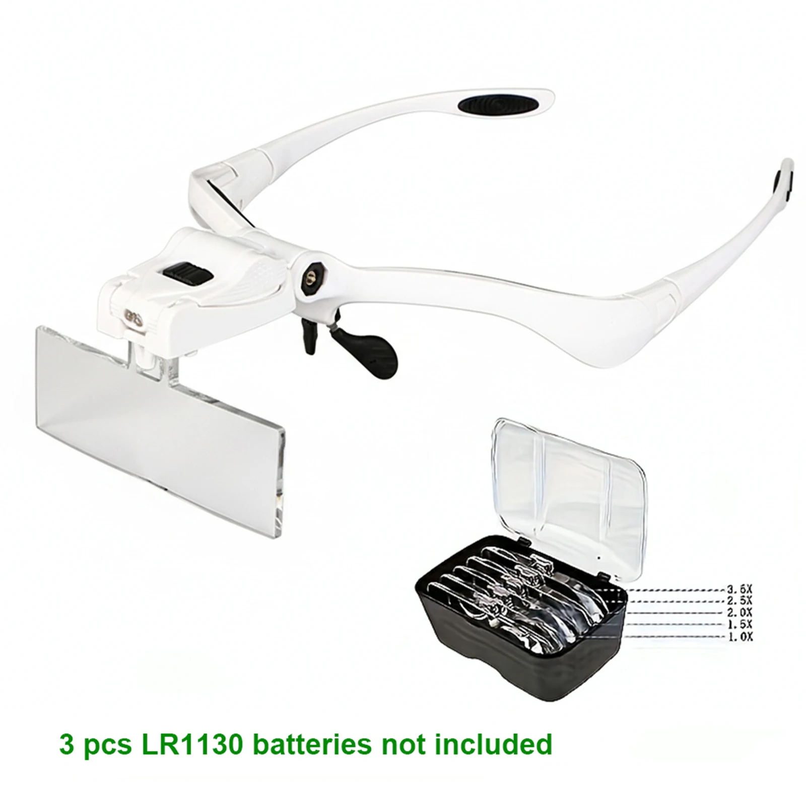 LED Head Magnifier 5 Interchangeable Lenses 1.0X To 3.5X Head Mount Magnifying Glass with 2 LED Lights for Watch Repair Reading